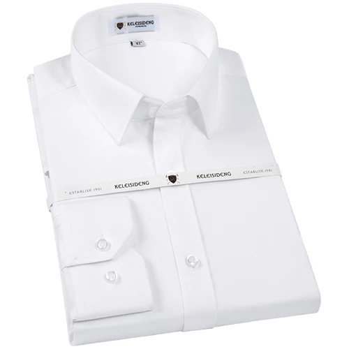Мужская стандартная однотонная Базовая рубашка без железа, деловая рубашка премиум класса из хлопка, мужские рубашки с длинным рукавом для работы и офиса - Цвет: White  -no pocket-