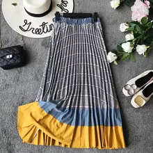 Весна лето женская клетчатая юбка женская летняя Эластичная Высокая талия повседневные контрастные цвета юбка в клетку TB1325