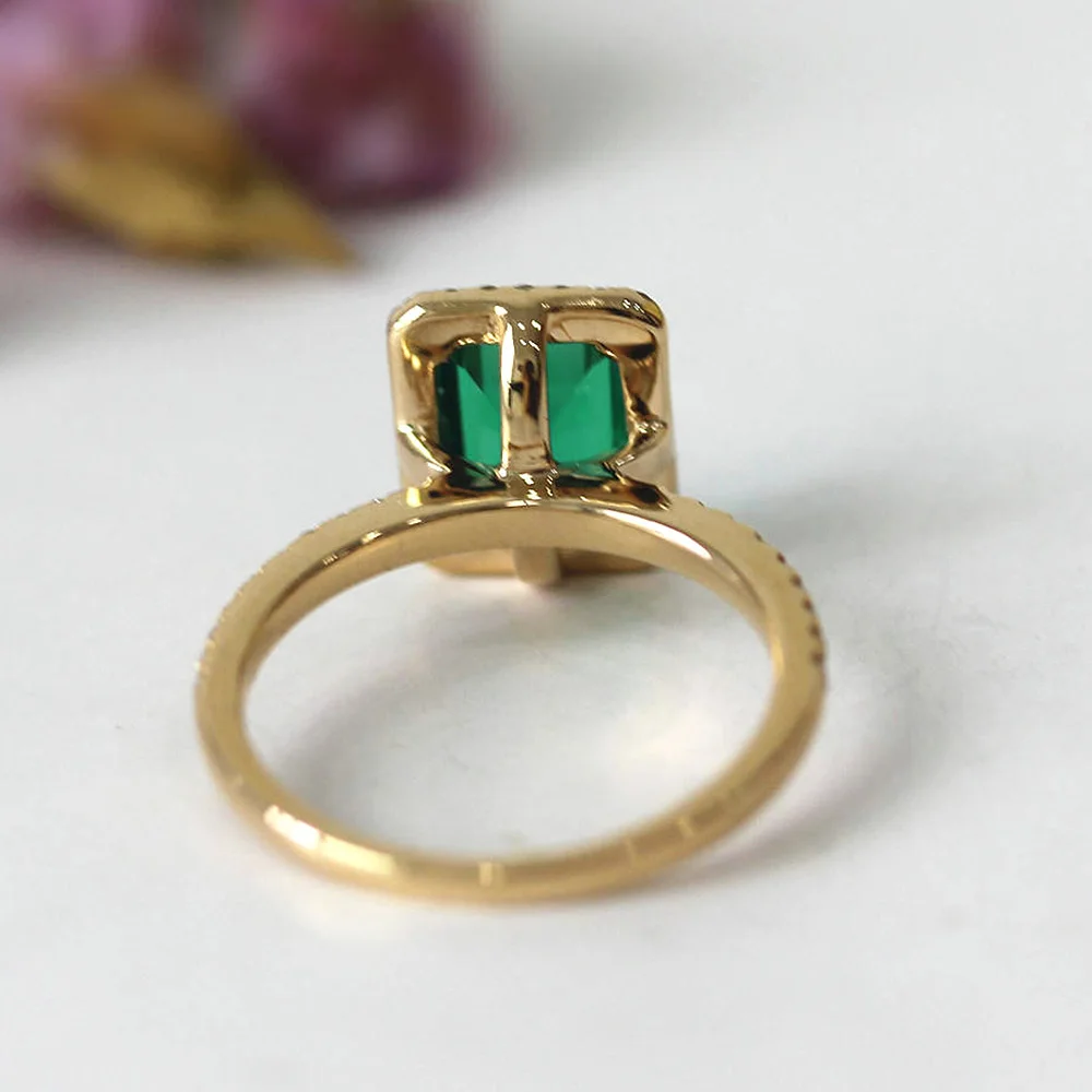 14 к желтое золото 2.7ct карат изумрудная огранка обручальное кольцо для женщин зеленый муассанит кольцо с бриллиантами набор Тест Положительный