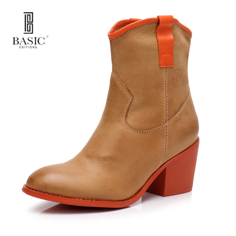 

Basic Editions Women Spring and Autumn Genuine Leather Western Styled Chunky Heel Ankle Boot - BSC1125-5-5