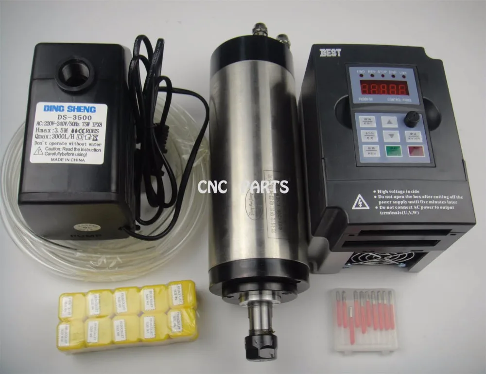 

CNC milling spindle ER16 1.5KW water cooling spindle +water pump +10*ER16 + 1.5kw inverter+cnc engraving bits