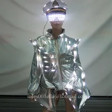 Led Luminous Waiter Uniforms With Glasses Hat Growing Light Up Stage Performance Clothes Halloween Party Nightclub Navy Suit
