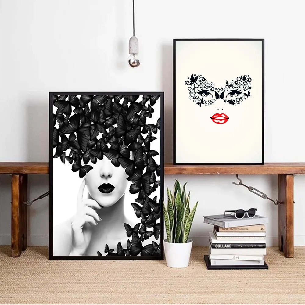 Black Butterfly Woman Abstract Wall Art Canvas Painting Poster For Home Decor Posters And Prints Unframed Decorative Pictures | Дом и сад