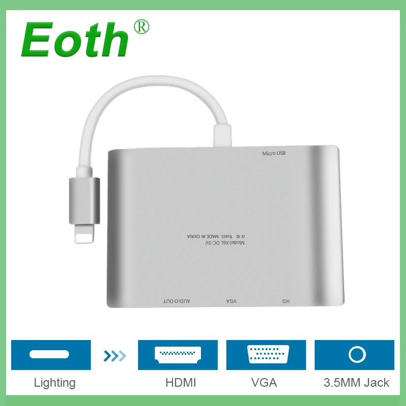 

For Lighting to HDMI VGA Jack Audio TV Adapter Cable Converter For iPhone X for iPhone 8 7 7 Plus 6 6S For iPad Series YH2