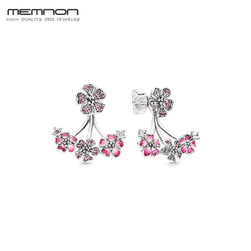 

New 925 Sterling Silver Peach blossom flower Silver Studs Earrings for women enamel earring silver 925 brincos fashion jewelry