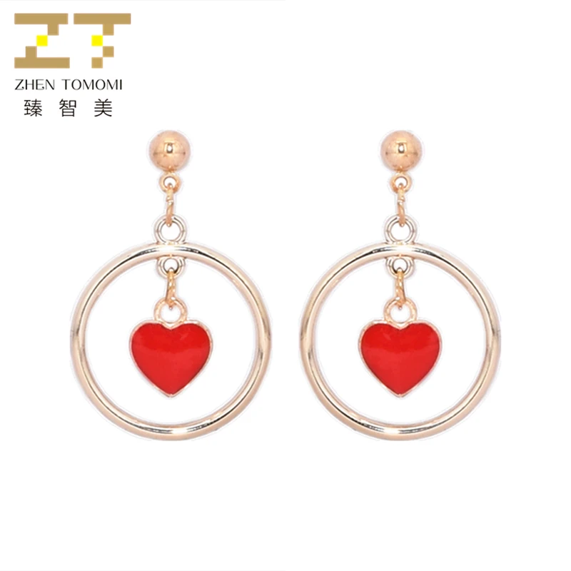 

2019 Hot Women's Fashion Simple Metal Ball Earrings Bijoux Geometric Round Red and Black Heart Drop Earrings For Women Jewelry