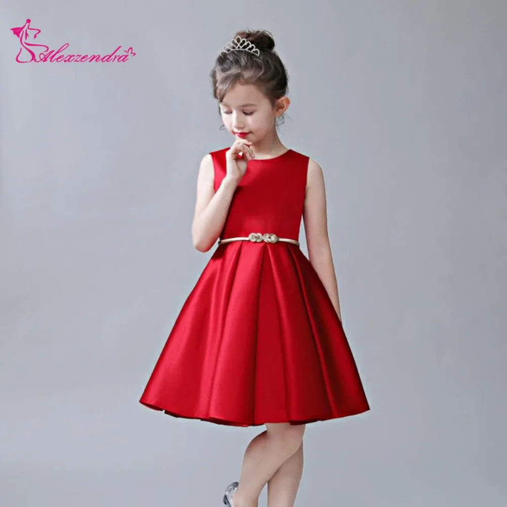 Alexzendra/Красные Атласные Платья с цветочным узором для девочек с бантом, платье для первого причастия для девочек, платье принцессы для