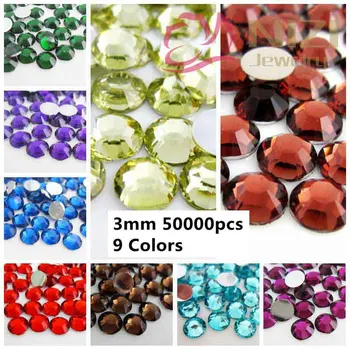 

Resin Rhinestones Colors #34-#42 ss12 3mm 50000pcs Flatback Glue On Beads For Nails Art Decoration DIY Wedding Clothes Backpack