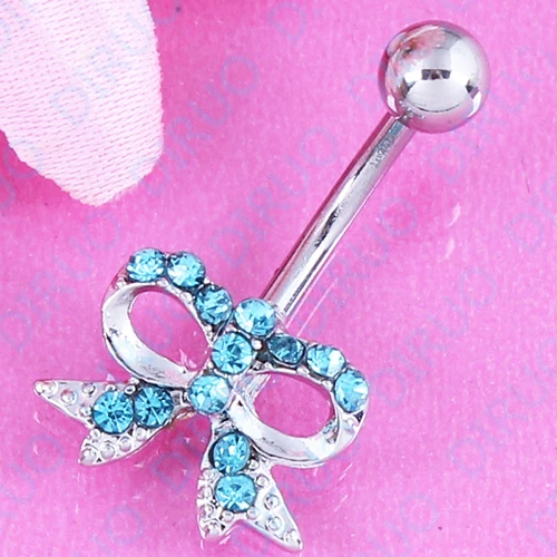 Dangle Bow Belly Button Ring Fashion Body Jewelry 14g Surgical Steel Belly Navel Ring Steel