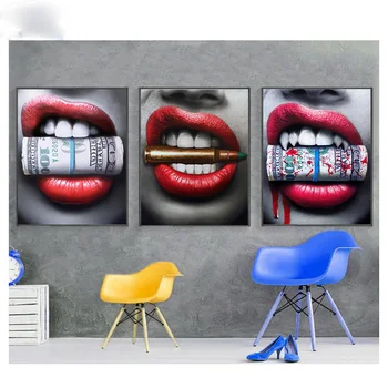 

Lips Bite Bullet and Money Triptych Modern Embroidery,5D,Diamond Painting Cross Stitch,3D,Diamond Mosaic,Needlework,Crafts, Z420