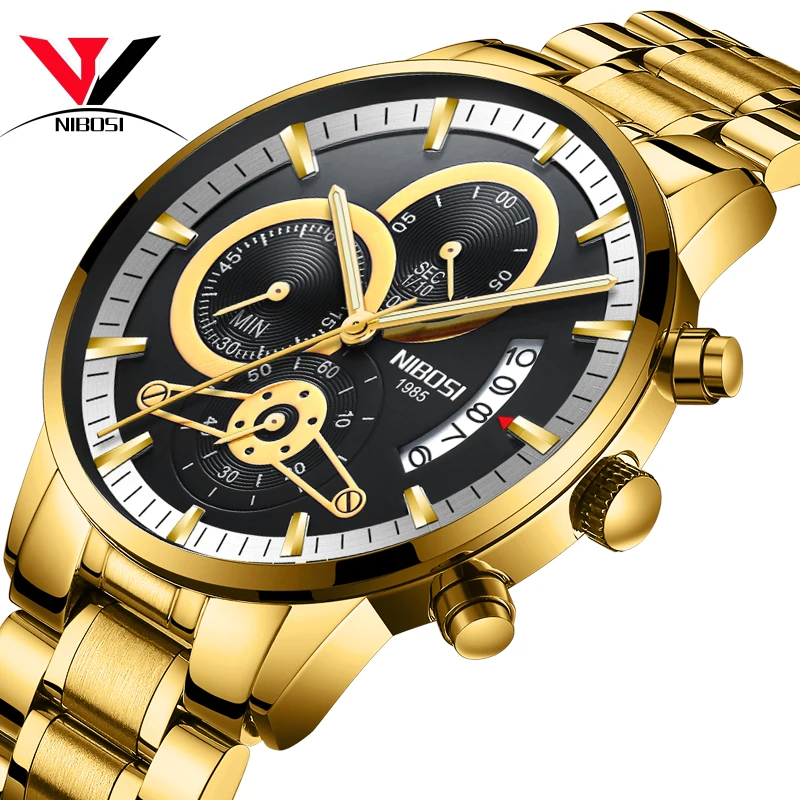 

NIBOSI Relogio Masculino Watch Men Gold And Black Mens Watches Top Brand Luxury Sports Watches 2018 Reloj Hombre Marca De Lujo