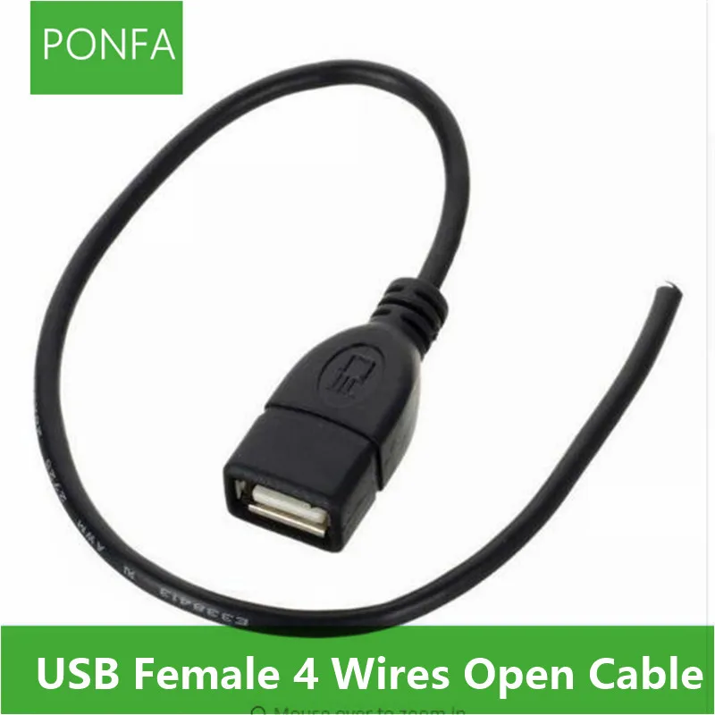 

10pcs USB 2.0 A Female 4 Pin 4 Wire Data Charge Cable Cord Connector DIY 30cm