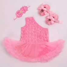 Комплекты одежды из 3 предметов для маленьких девочек вечерние платья подружки невесты на одно плечо с объемными розами детское платье-комбинезон с юбкой-пачкой