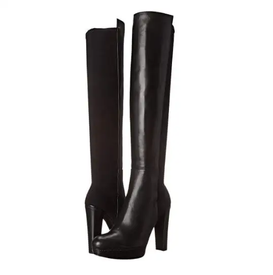 

Winter woman black splicing platform round toe long boots Ladies super high chunky heel knee-high long boots Knight boots