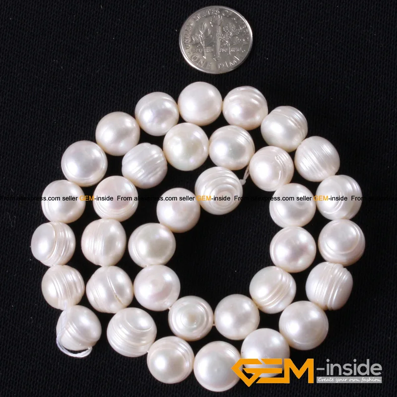 14mm Coin Freshwater Cultured Pearl Loose Stone Beads For Jewelry Making 15" DIY 