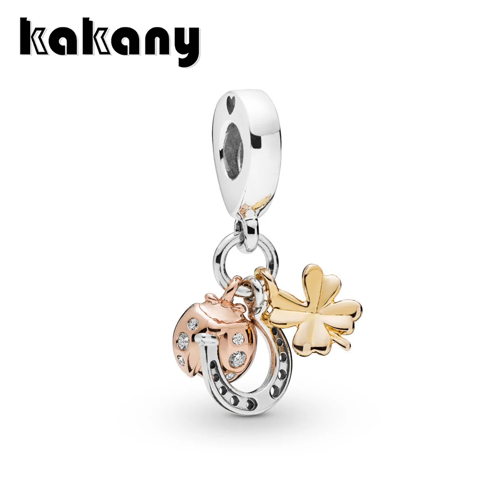 

KAKANY MIXED METAL HORSESHOE, CLOVER AND LADYBIRD HANGING CHARM for Original Charm Bracelet 925 sterling silver original DIY