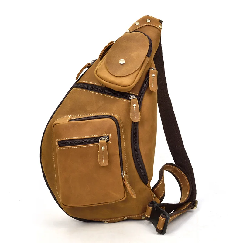 

Luufan Men Genuine Leather Chest Bag 100% Cowhide Leather Single Shoulder Bagpack Crazy Horse Leather Chest Pack Hot 2019