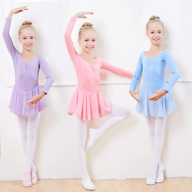 

children long sleeved spandex gymnastics leotard dance for girls child costume lycra cotton ballet dress leotards girl skirt kid