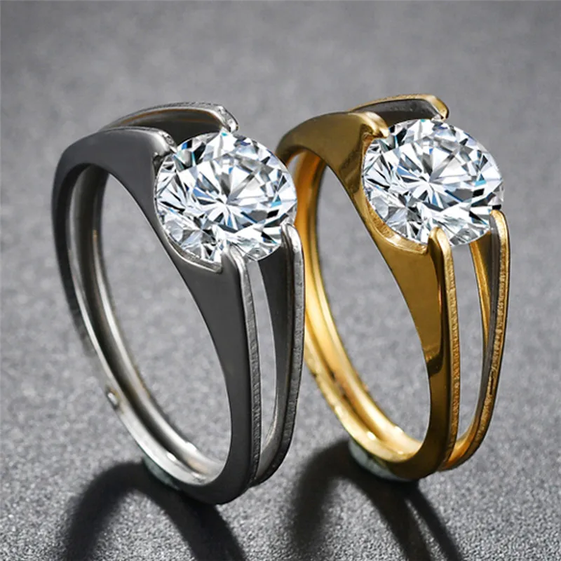 

New Gold Silver Easy Pull Ring Rings 316L Stainless Steel Rhinestone Ring Jewelry for Women Finger Ring