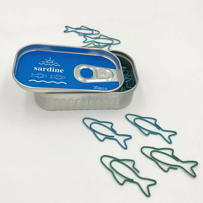 Paper Clips 30 clips Metal Sardine Shapes Fish Shaped Bookmark Plastic Coated School Office