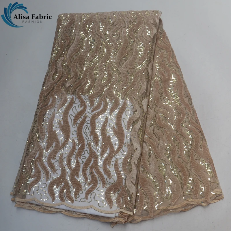 

High quality French net lace fabric 5 yards/pcs African lace fabric Embroidery velvet lace fabric with Sequins for Bride dress