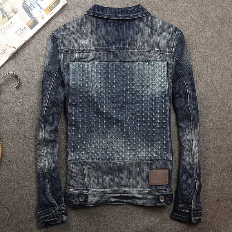 Autumn Spring Cool Fashion Men Patch Designs Slim Denim Jacket Coat
