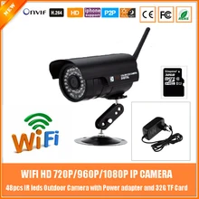 1.0mp Hd 720p Wifi Bullet Ip Camera Outdoor Waterproof Motion Detection With 32g Card Power Metal Black Freeshipping Hot Sale