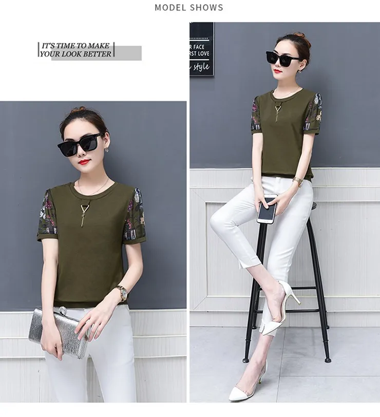 2018 New Summer Women Blouse Print Patchwork Short Sleeve Womens Tops And Blouses Casual Shirt Plus Size Tops Blusas Feminine (2)