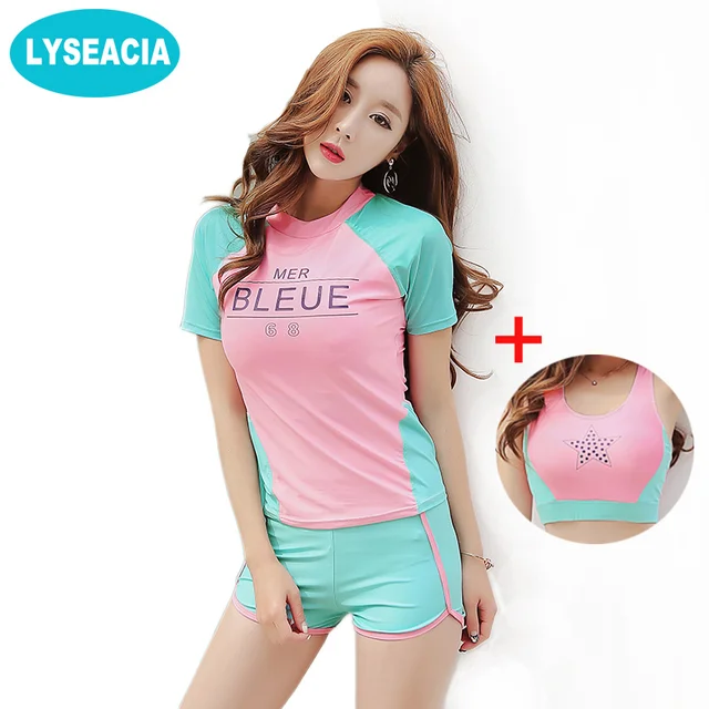 LYSEACIA Sexy Swimsuit Women Sports Bra T shirt Swimming Shorts Three