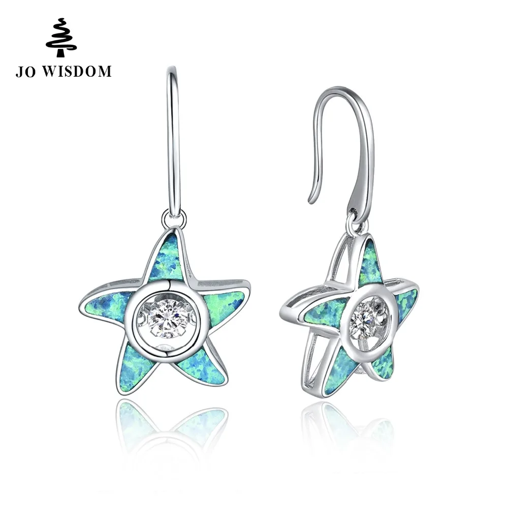 JOWISDOM 2018 Starfish Design Silver 925 Sterling Natural Topaz Blue Fire Opal Earrings For Lady Party Dance Fashion Collocation