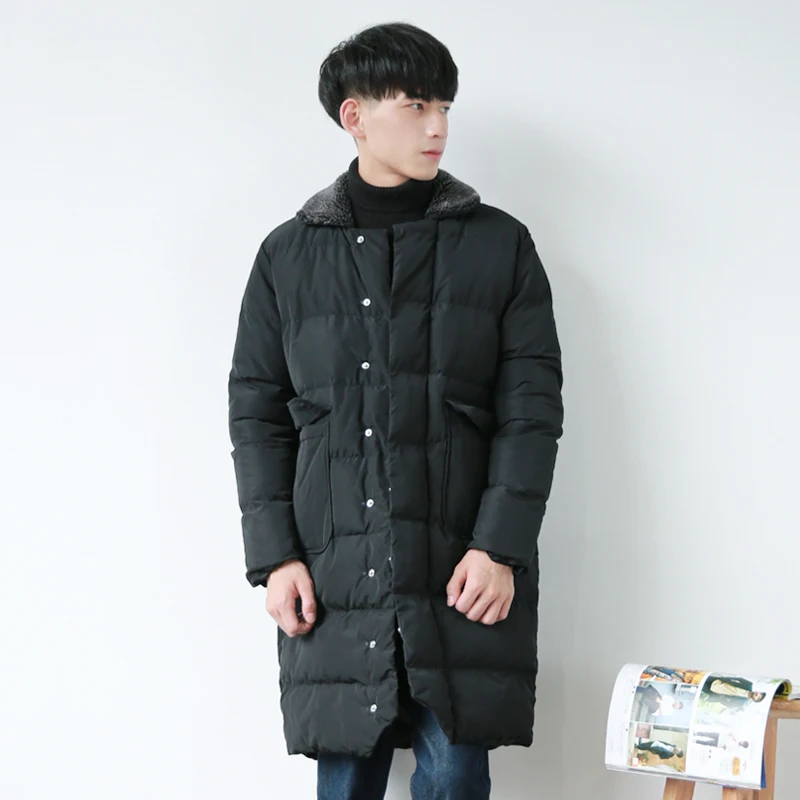 Japanese black winter long Mianfu Mens lamb wool Lapel thickening loose warm coat jacket