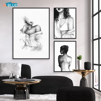 

Watercolor Sexy Girl Canvas Art Poster Prints Painting Wall Art Black And White Nordic Decoration Picture Modern Home Decorative