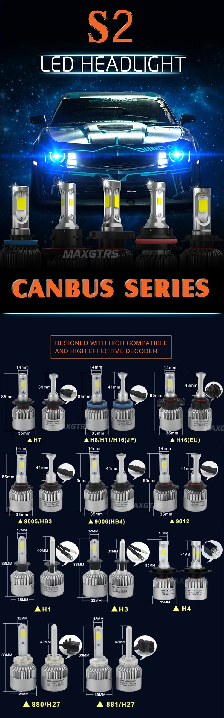 2x H1 H3 H4 H7 H8 H11 9005 HB3 9006 HB4 9012 H16 ЕС 880 881 8000Lm CSP COB Led 72W фары для автомобилей головной светильник лампочки Canbus фар дальнего света