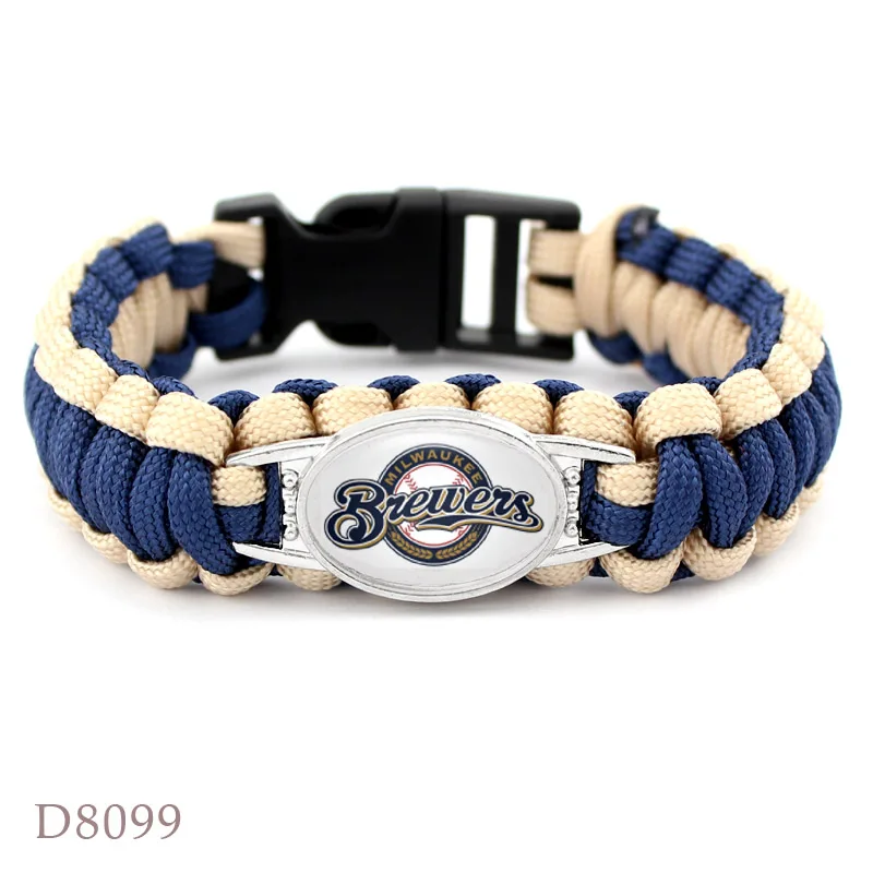 

Custom 18*25mm Glass Milwaukee Charm Bracelet Jewelry Baseball Sports Team Survival Paracord Bracelets & Bangles For Man & Woman