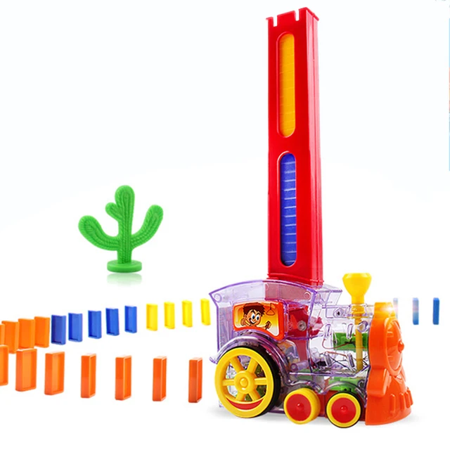 Colourful Train Domino Electric Car Vehicle Model Automatic Set Up Plastic Dominoes Unisex Gift Game Toys For Children 3