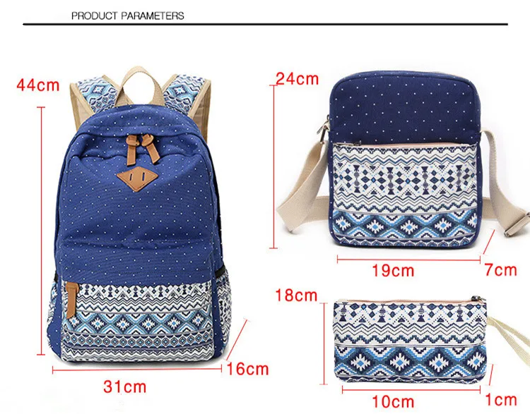 Брендовый женский рюкзак сумки холщовый комплект в горошек винтажный школьный
