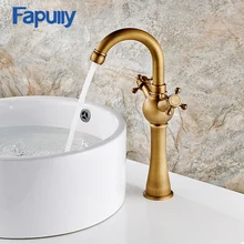 Fapully Bathroom Faucet Dual Handle Basin Mixer Tap Antique Bathroom Sink Faucets Deck Mounted Water Taps zgrk deck mounted antique brass faucet single hole dual handle bathroom faucets basin mixer tap