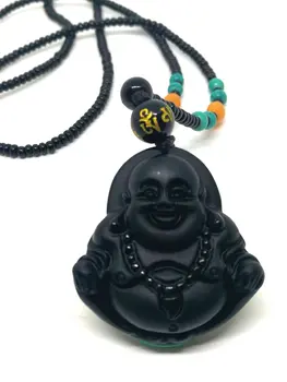 

Natural Black Obsidian Hand Carved Energy Gem Pendant Buddha Necklace Jewelry Gift Gemstone Wholesale