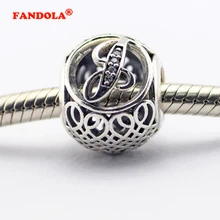 925 пробы серебряные ювелирные изделия Подходит Pandora талисманы Браслеты Винтаж J с Ясно фианит бусины