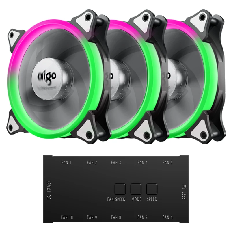 

Aigo C3/C5 RGB Fan 120mm Case Cooling Fan With Fan Controller Adjustable LED Ring Water Cooler Fan 12cm