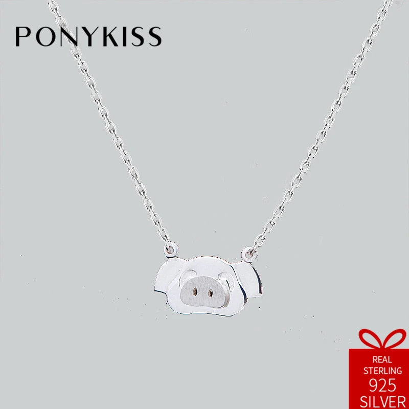 PONYKISS Этническая настоящая 925 твердая Милая Подвеска со свиньей ожерелье цепочка для женщин ювелирные украшения подарок на день рождения