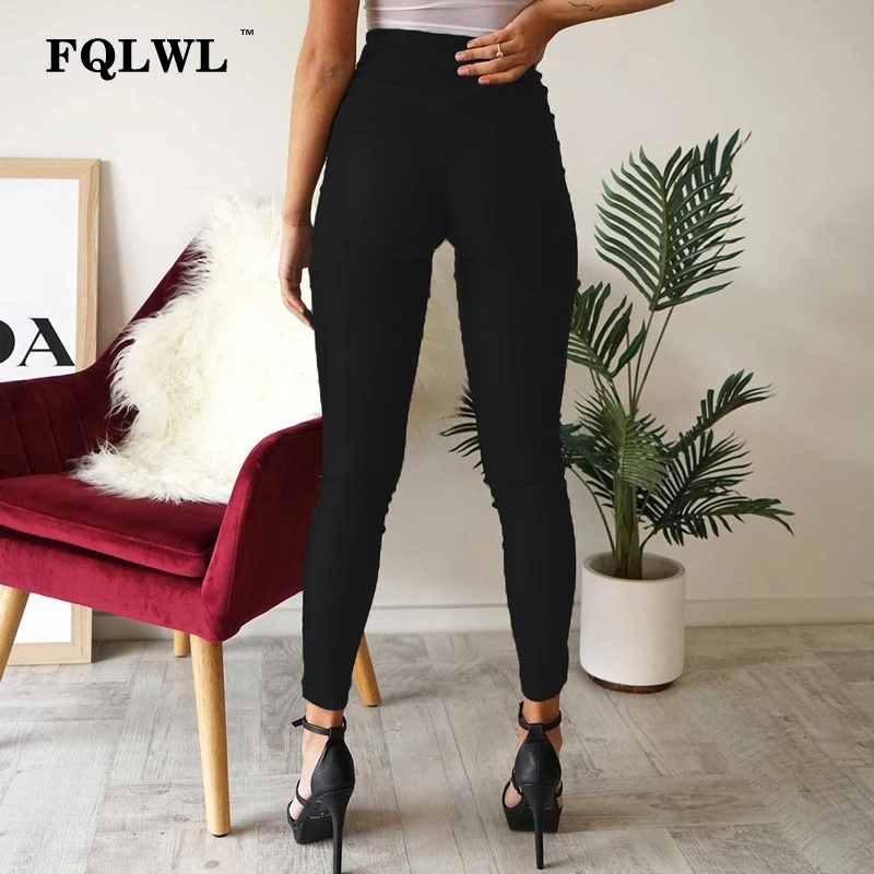 FQLWL панковские женские брюки с высокой талией, узкие черные обтягивающие брюки на молнии, женские зимние осенние уличные сексуальные брюки, женские брюки