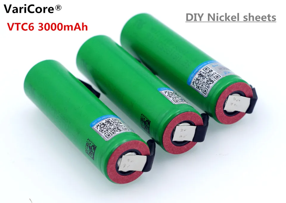 

VariCore VTC6 3.7V 3000 mAh 18650 Li-ion Rechargeable Battery 30A Discharge for Sony US18650VTC6 batteries + DIY Nickel Sheets