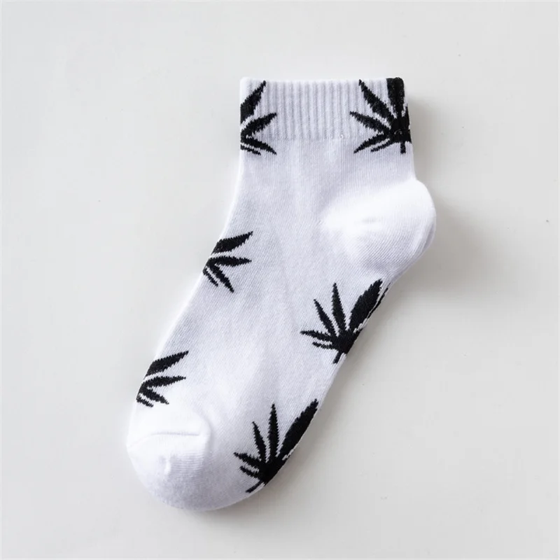 Moda Socmark Summer Women Men's Funny Ankle Socks Hemp Meias Long Happy Maple Leaf sokken Cotton Weed Grass White Black Socken - Цвет: 52170