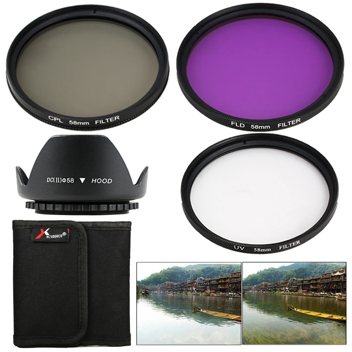 UV CPL FLD Filter + Lens Hood 58mm for Canon 7D 100D 600D 700D 1100D