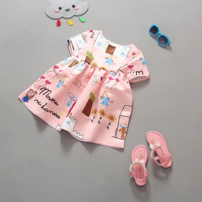 

Girls Dresses Summer 2016 Brand Princess Dress Children Clothing Fan Print Girls Christmas Dress Kids Clothes free shipping