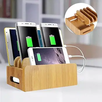 

New Arrival Bamboo Desktop Mobile Phone Tablet Charging Dock Organizer Bracket Stand Holder
