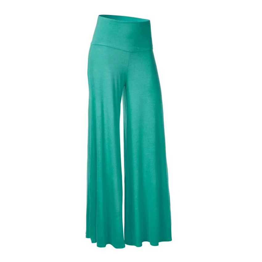 Размера плюс, горячая Распродажа, однотонные женские свободные повседневные брюки палаццо, элегантные брюки с высокой талией, Новое поступление, 8 цветов, для девушек - Цвет: Green