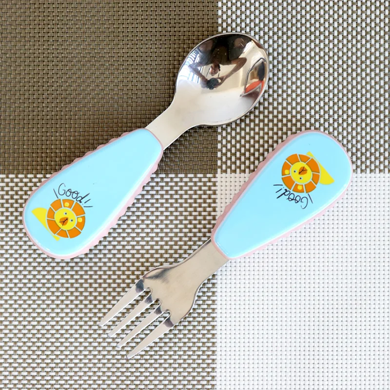 

Cartoon Kids Stainless Steel Spoon Fork Set Baby Lovely Feeding Tableware Children Feeding Utensils Dinnerware 2pcs/Set