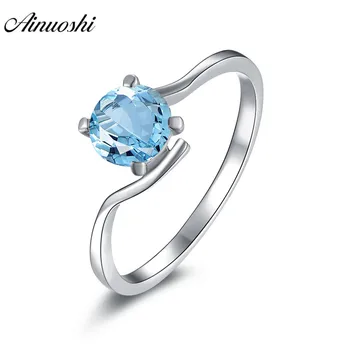 

AINUOSHI Natural Blue Topaz Ring 925 Sterling Silver Jewelry 0.8ct Round Cut Gems Twisted Ring Engagement Wedding Solitaire Ring